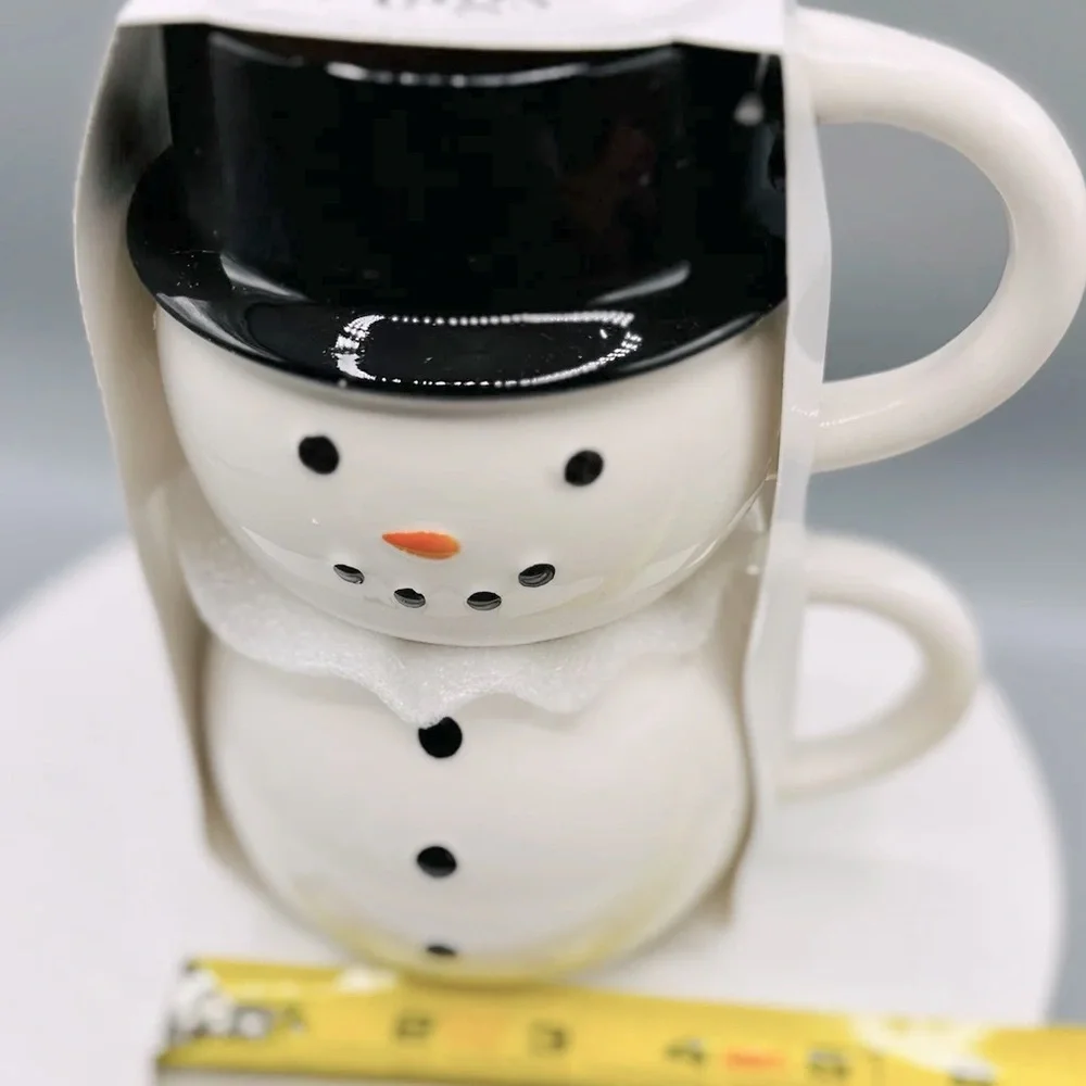 🆕 Target Stackable Snowman Mugs Set of 2 Ceramic Mugs, Christmas Holiday Decor